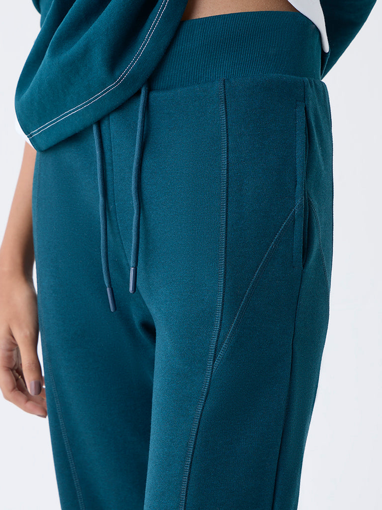 Studiofit Teal Solid High-Rise Track Pants