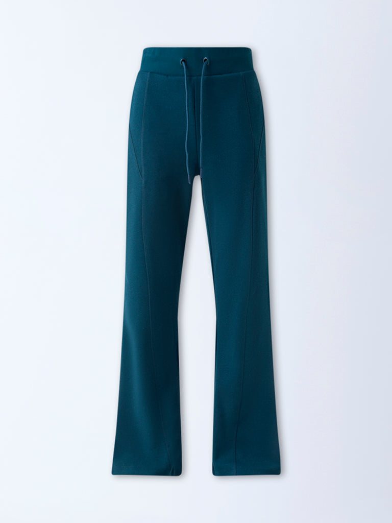 Studiofit Teal Solid High-Rise Track Pants