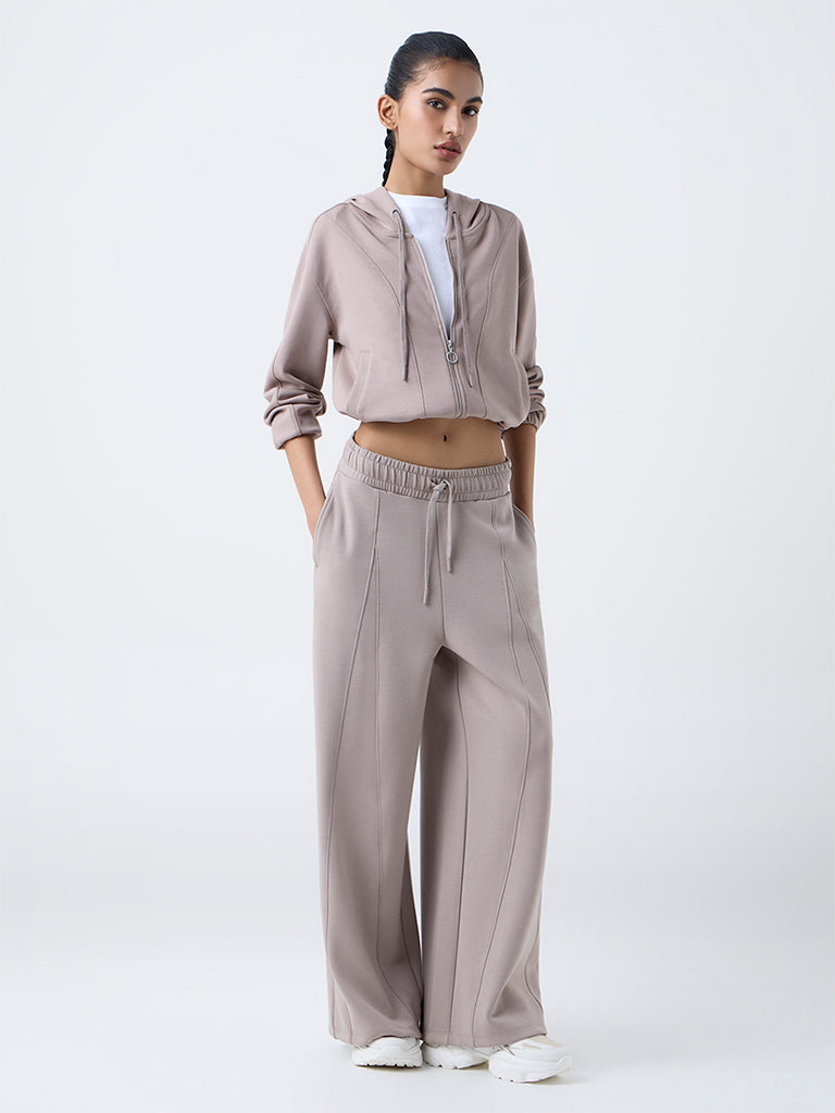 Studiofit Taupe Solid Hooded Jacket