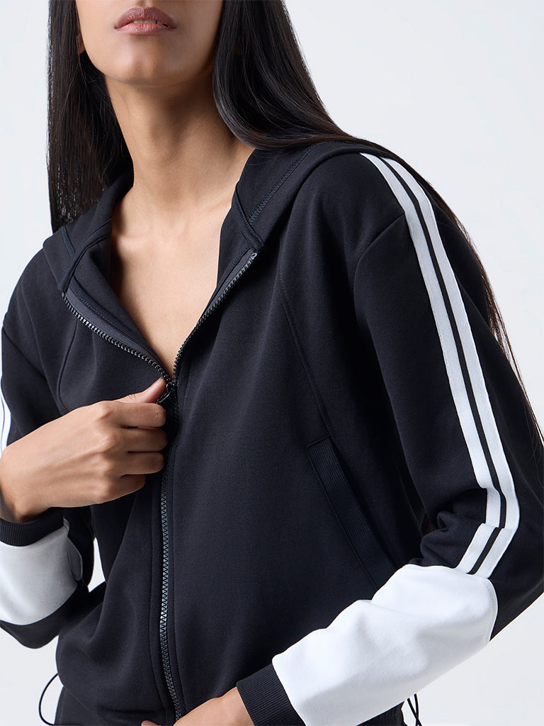 Studiofit Black Striped Hooded Jacket