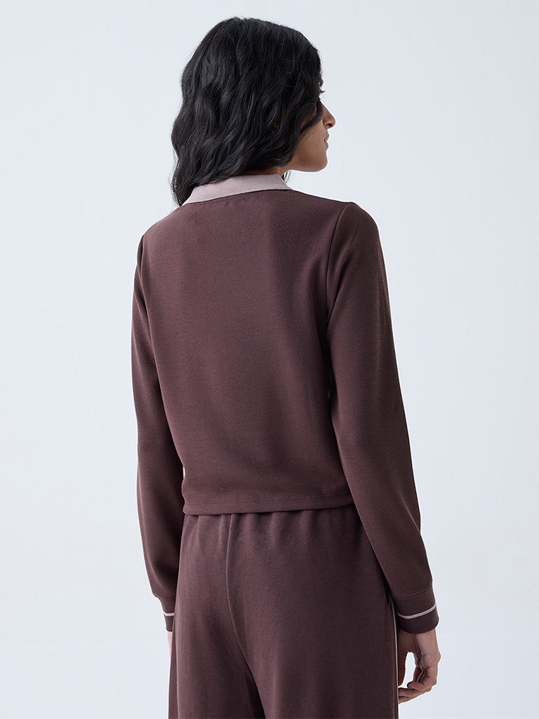 Studiofit Dark Brown Ribbed T-Shirt
