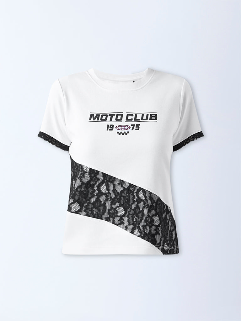 Studiofit White Text Design Cotton T-Shirt