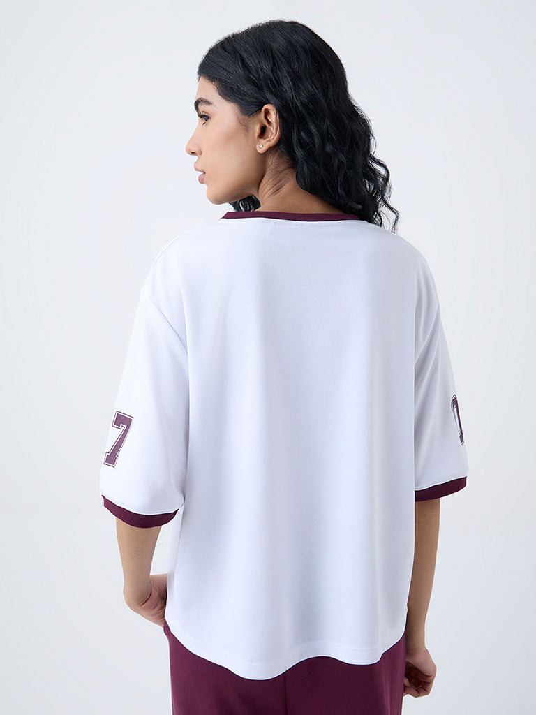 Studiofit White Numerical Printed T-Shirt