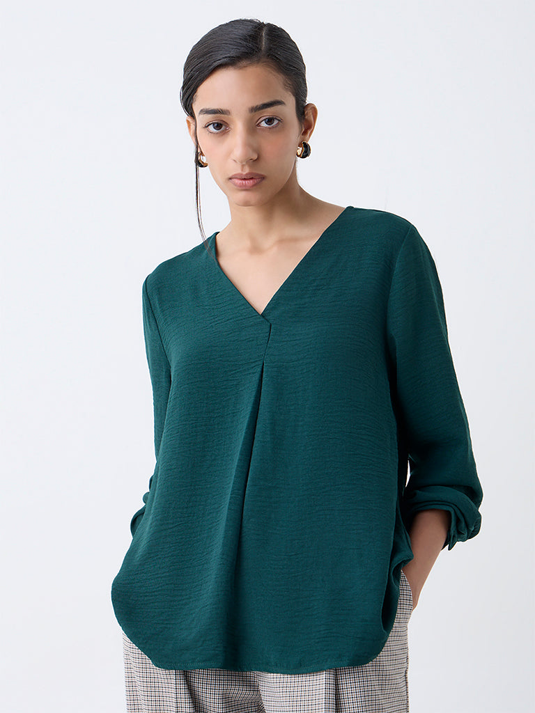 Wardrobe Green Crinkle-Textured Top