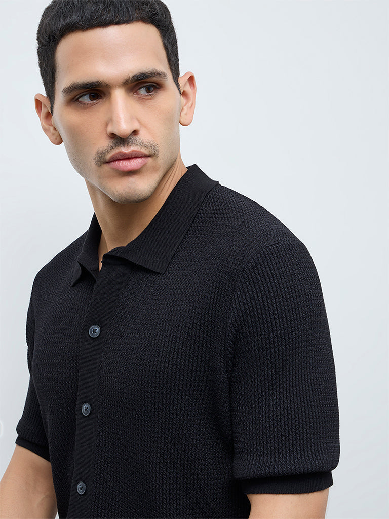 Ascot Brown Knit-Textured Relaxed-Fit Shirt