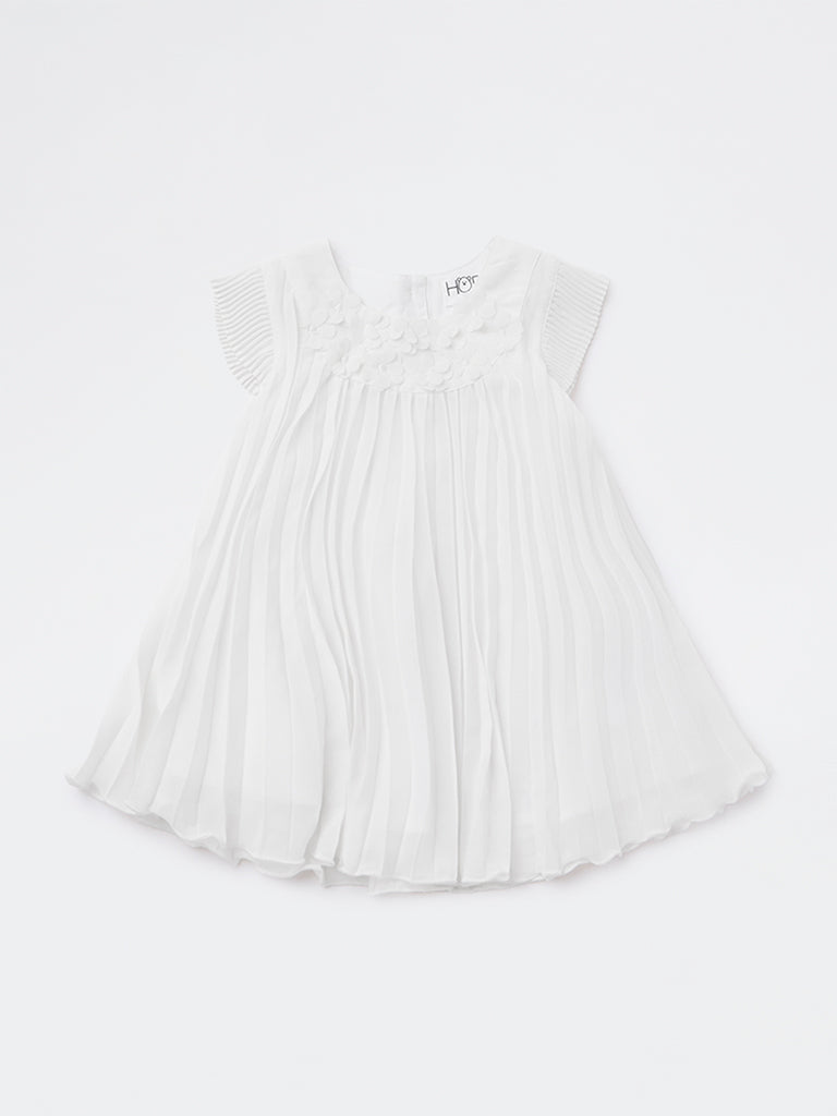 HOP Baby Girls White Accordion-Pleated A-Line Dress