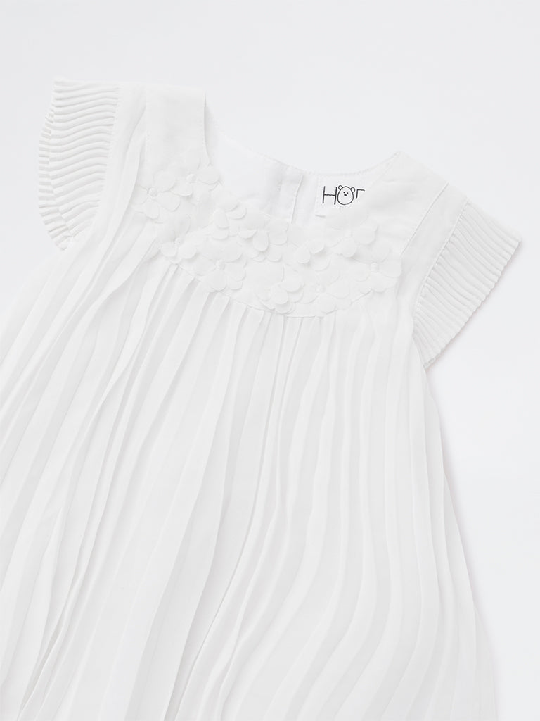 HOP Baby Girls White Accordion-Pleated A-Line Dress