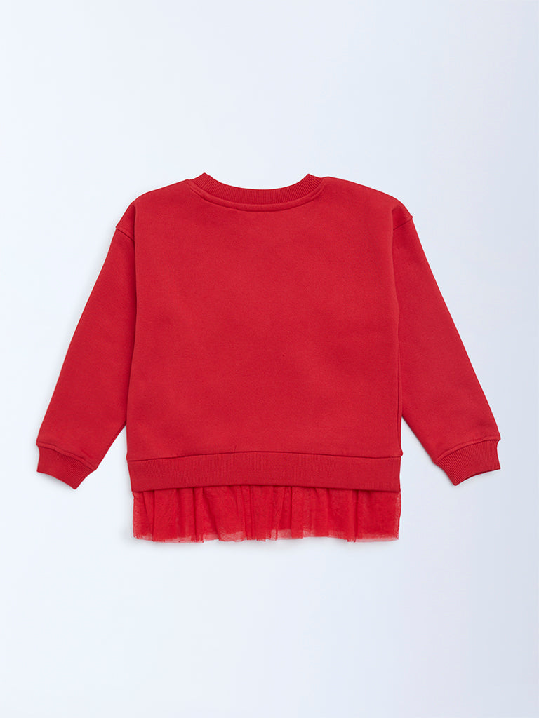 HOP Kids Girls Red Bow Design Cotton-Blend Sweatshirt