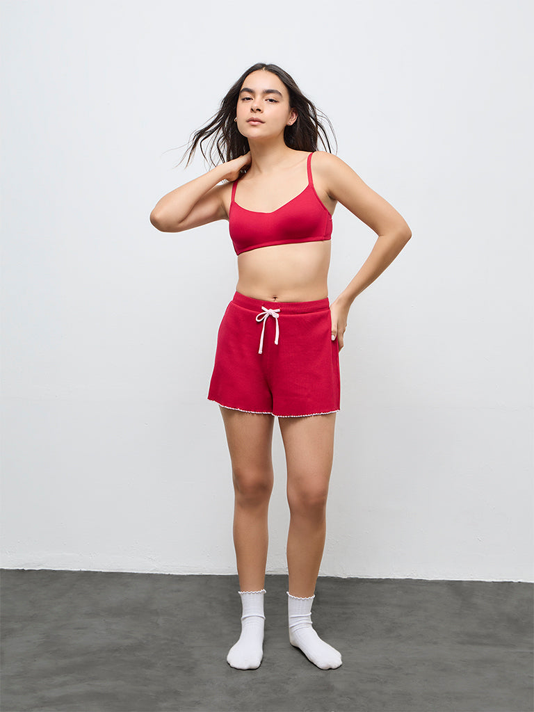 Superstar Red Scoop-Neck Cotton-Blend Padded Bra