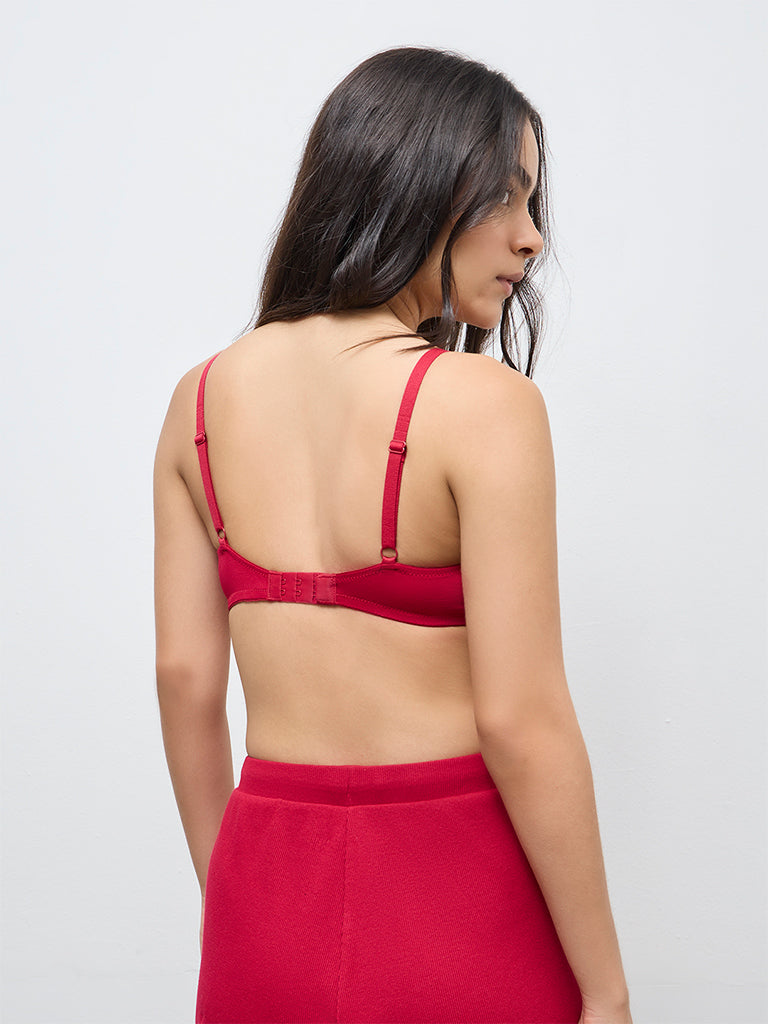 Superstar Red Scoop-Neck Cotton-Blend Padded Bra