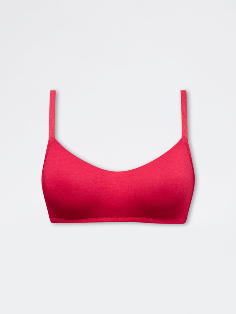 Superstar Red Scoop-Neck Cotton-Blend Padded Bra