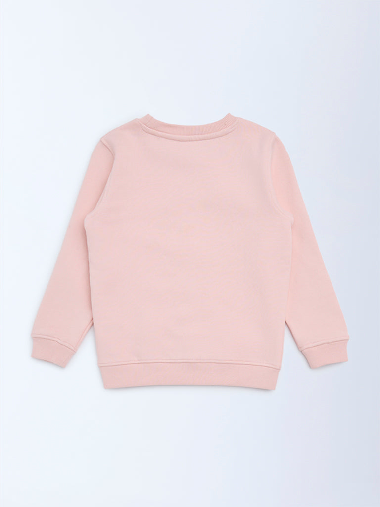 HOP Kids Girls Dusty Pink Embellished Cotton-Blend Sweatshirt