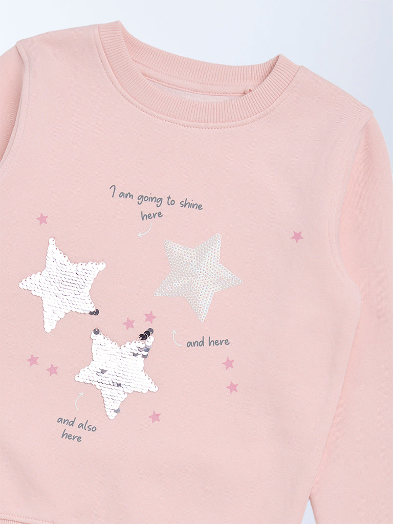 HOP Kids Girls Dusty Pink Embellished Cotton-Blend Sweatshirt