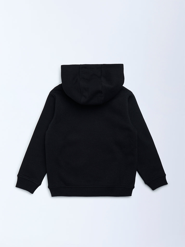 HOP Kids Girls Black Printed Cotton-Blend Hoodie