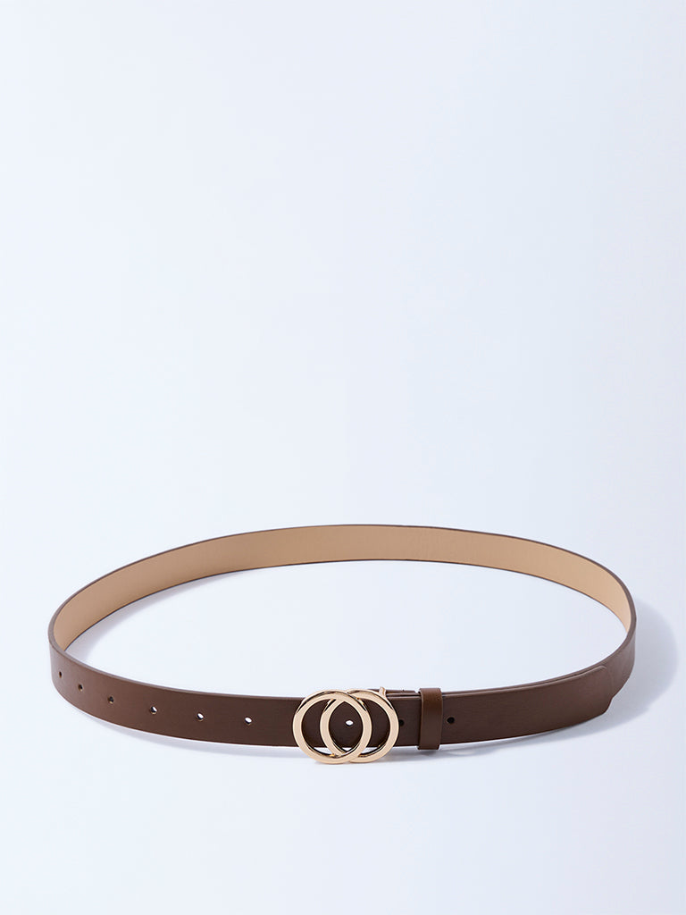 Westside Accessories Brown Circular-Buckle Detailed Belt