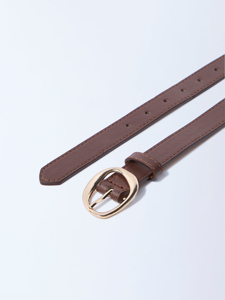 Westside Accessories Brown Sculpted-Buckle Detailed Belt