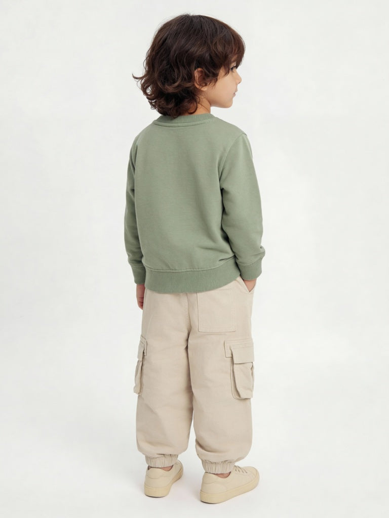 HOP Kids Boys Olive Printed Cotton-Blend Sweatshirt