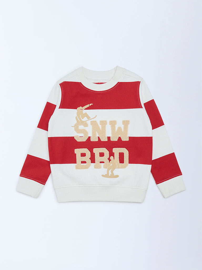 HOP Kids Boys Red Colour-Blocked Cotton Sweatshirt