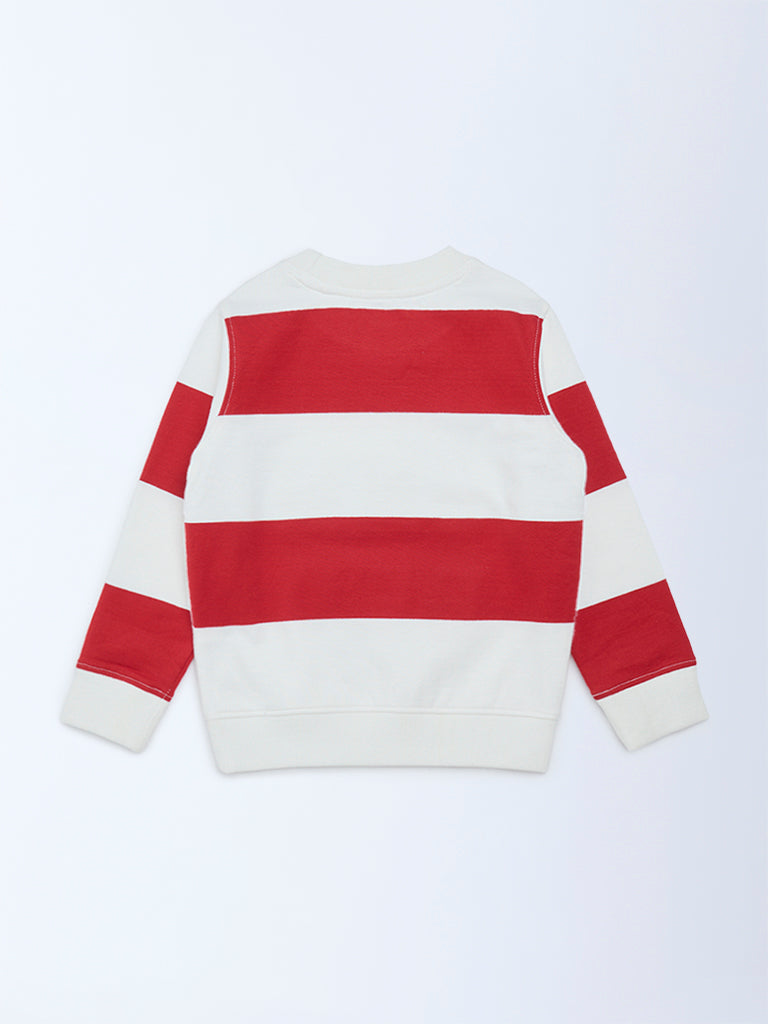 HOP Kids Boys Red Colour-Blocked Cotton Sweatshirt
