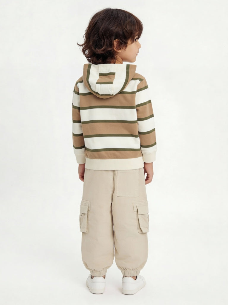 HOP Kids Boys Multicolour Striped Hooded Cotton Sweatshirt