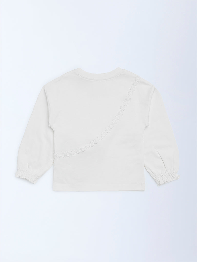 HOP Kids Girls Off-White Heart Embellished Cotton Top