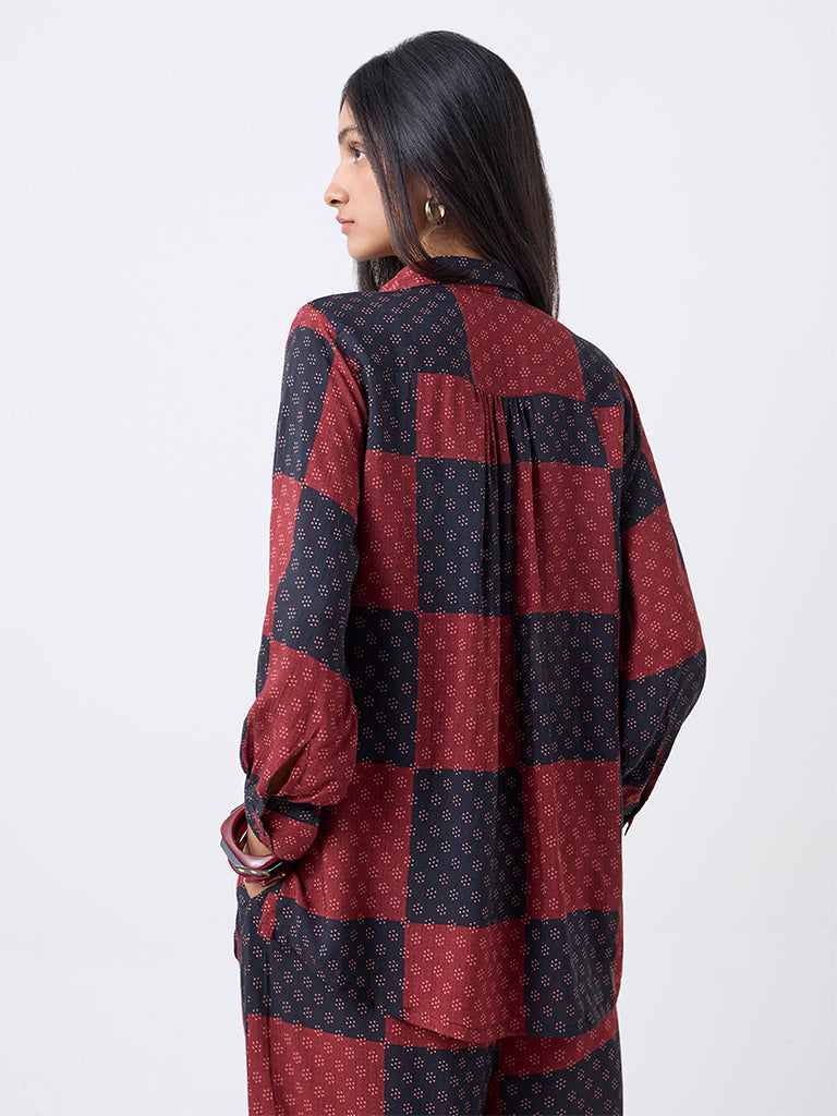 Utsa Red Grid Printed Tunic