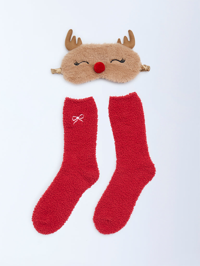 Wunderlove Red Socks and Eye Mask Set