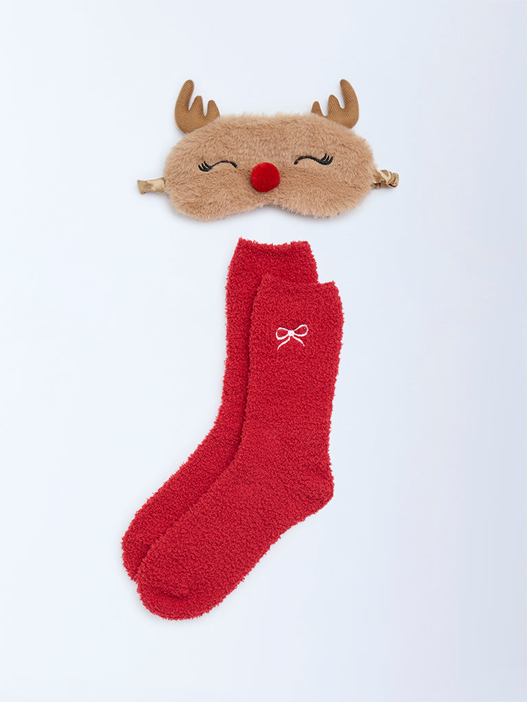 Wunderlove Red Socks and Eye Mask Set