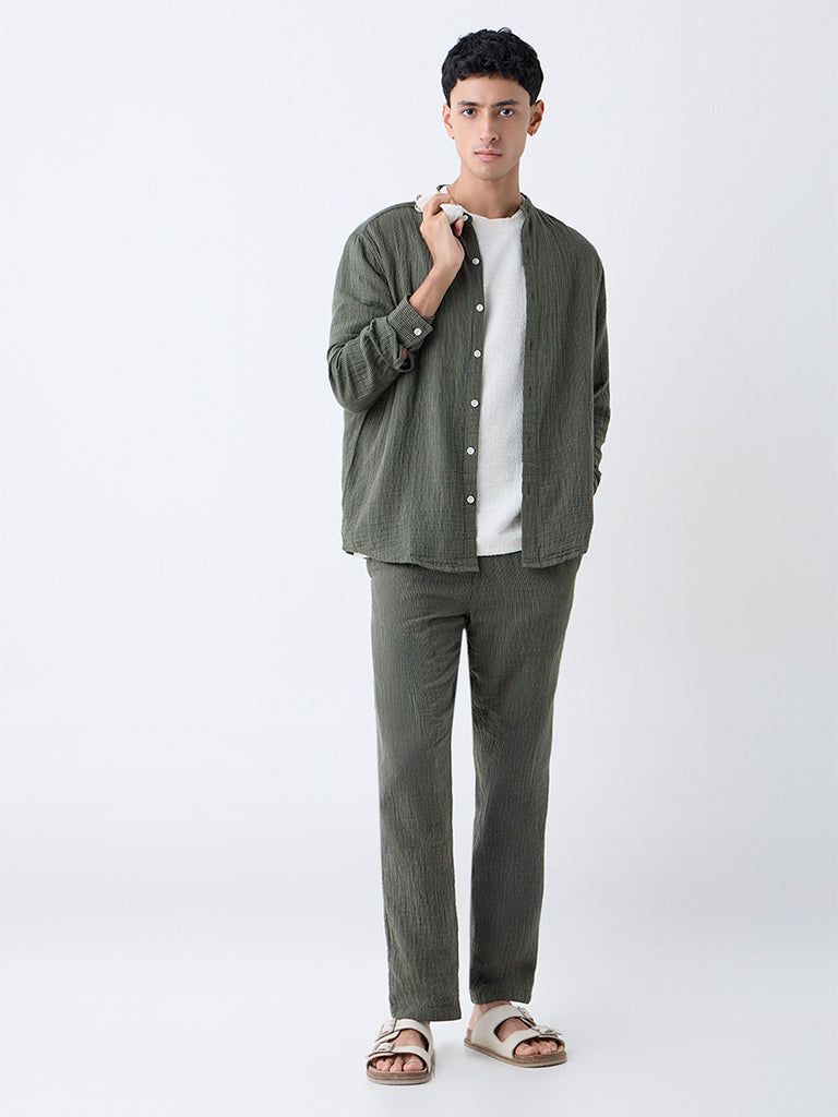 ETA Olive Relaxed-Fit Mid-Rise Cotton Pants