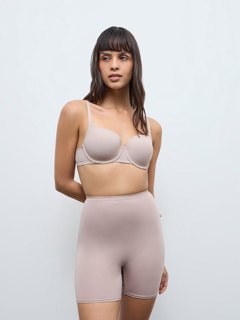 Wunderlove Beige Self-Striped Underwired Bra