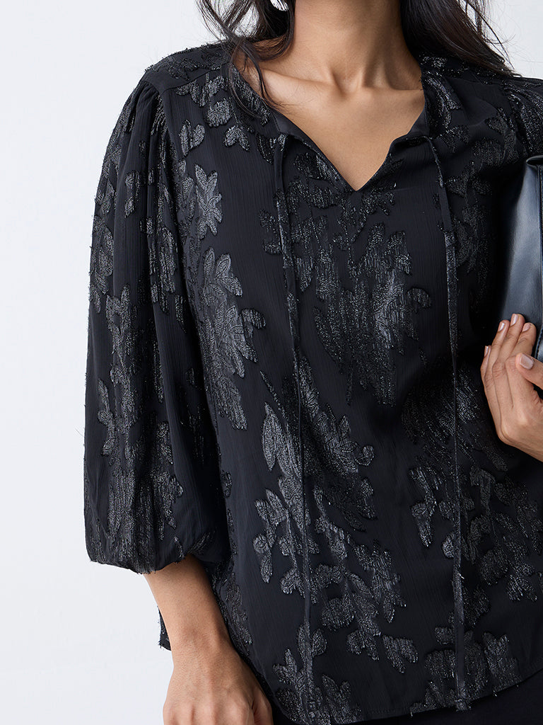 Gia Black Floral Design Top
