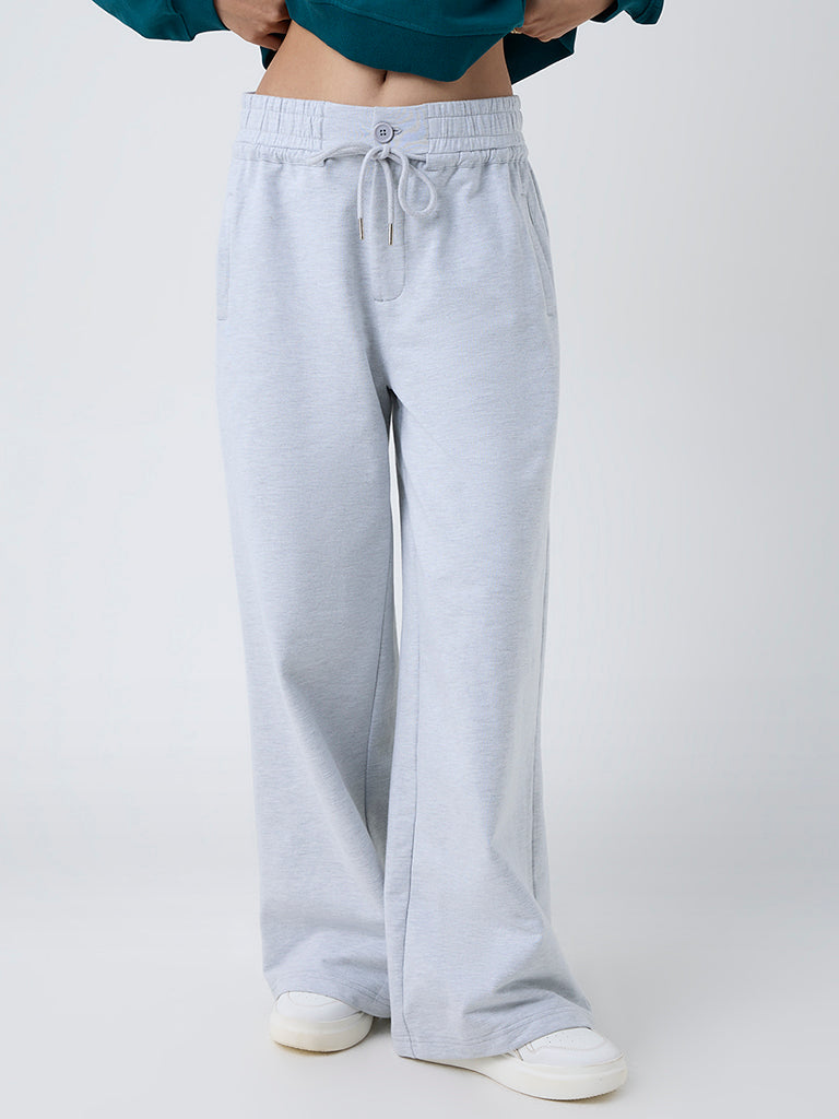 LOV Grey High-Rise Cotton-Blend Track Pants