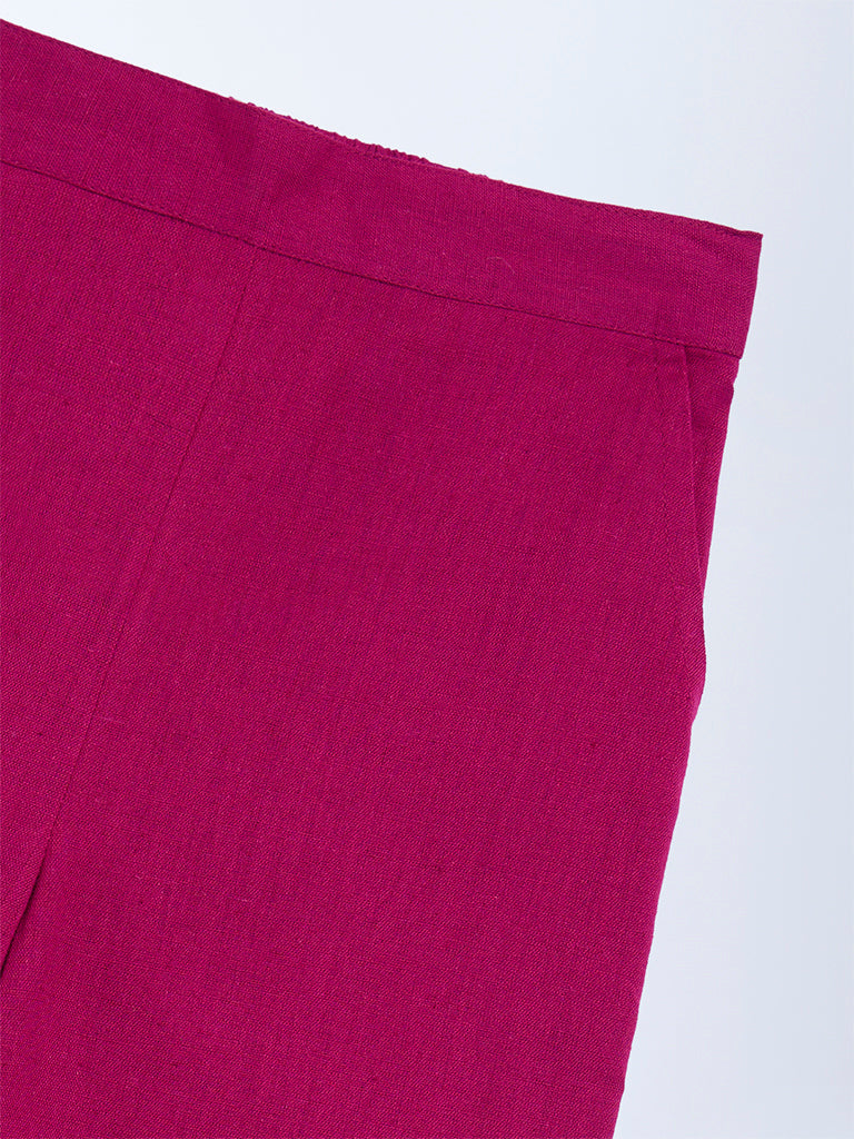 Utsa Kids Girls Magenta Solid Cotton-Blend Pants (2-8 yrs)