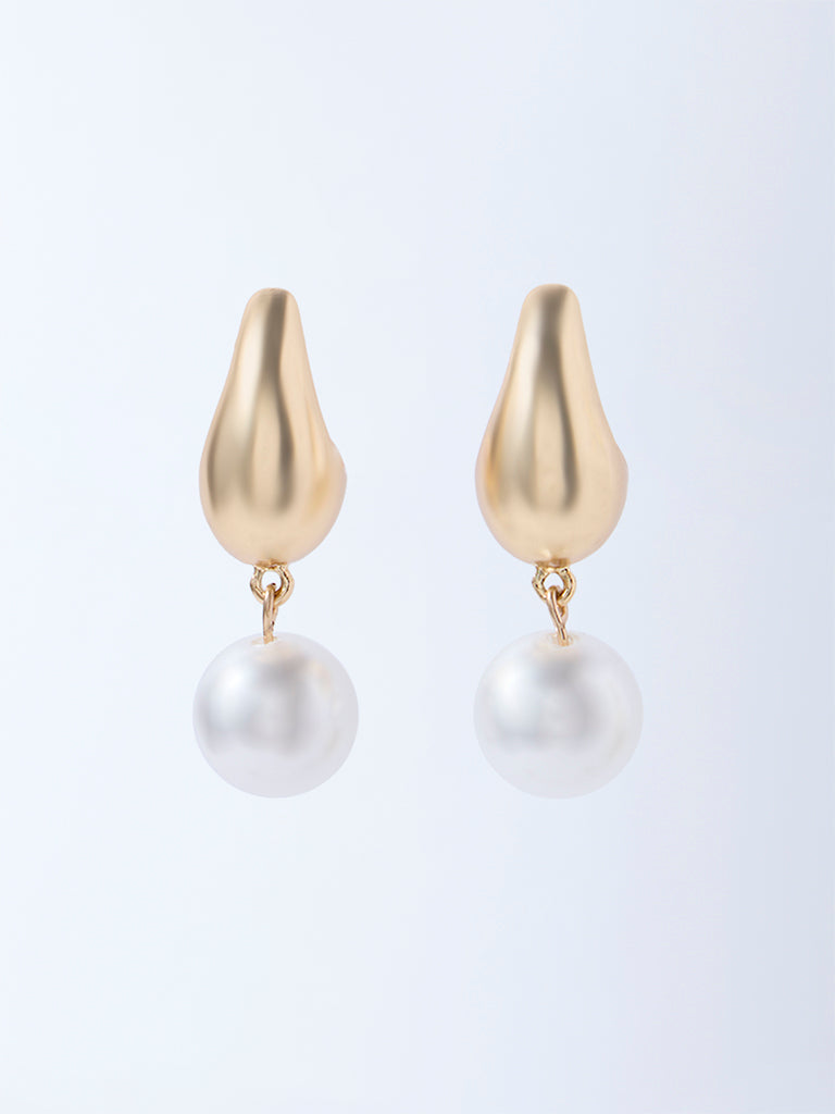 Westside Accessories Gold Pearl Dangler Hoop Earrings