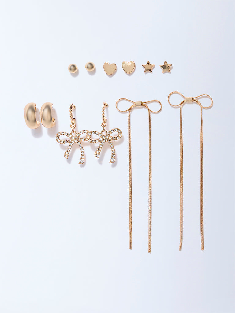 Westside Accessories Gold Bow and Hearts Earrings - Pack of 6