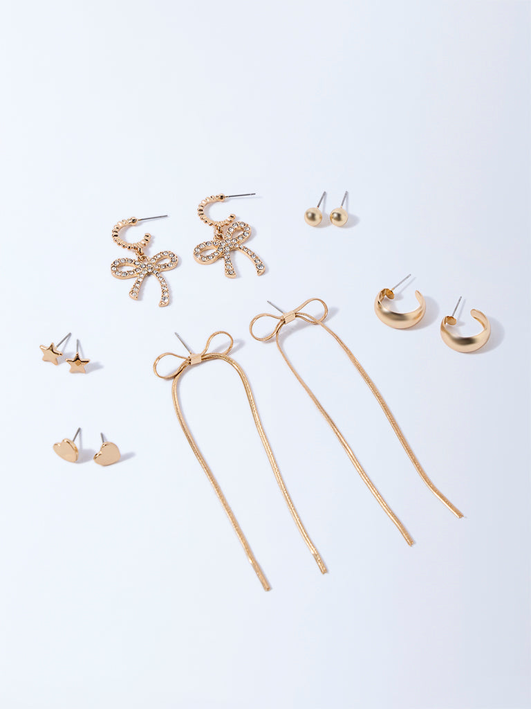 Westside Accessories Gold Bow and Hearts Earrings - Pack of 6