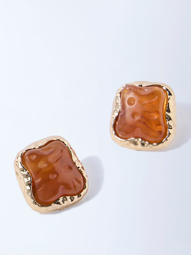 Westside Accessories Amber Resin Statement Stud Earrings