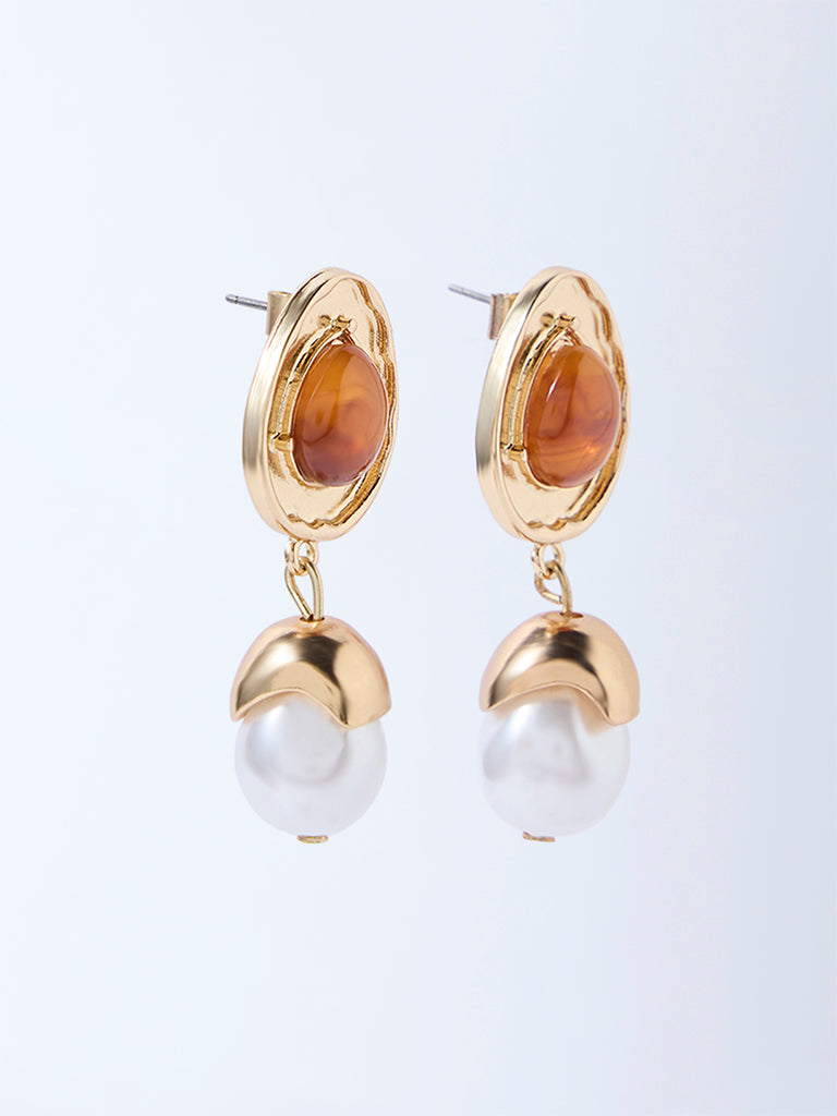 Westside Accessories Orange Pearl Drop Earrings