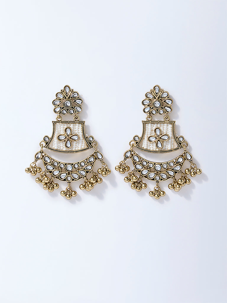 Westside Accessories Gold Polki and Pearlescent Jhumka Earrings