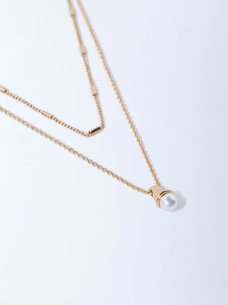 Westside Accessories Gold Pearl Pendant and Chain Necklace - Pack of 2
