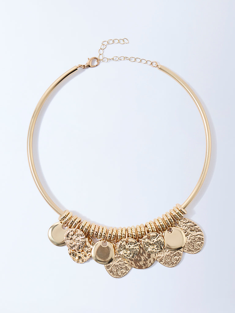 Westside Accessories Gold Molten Coins Statement Necklace