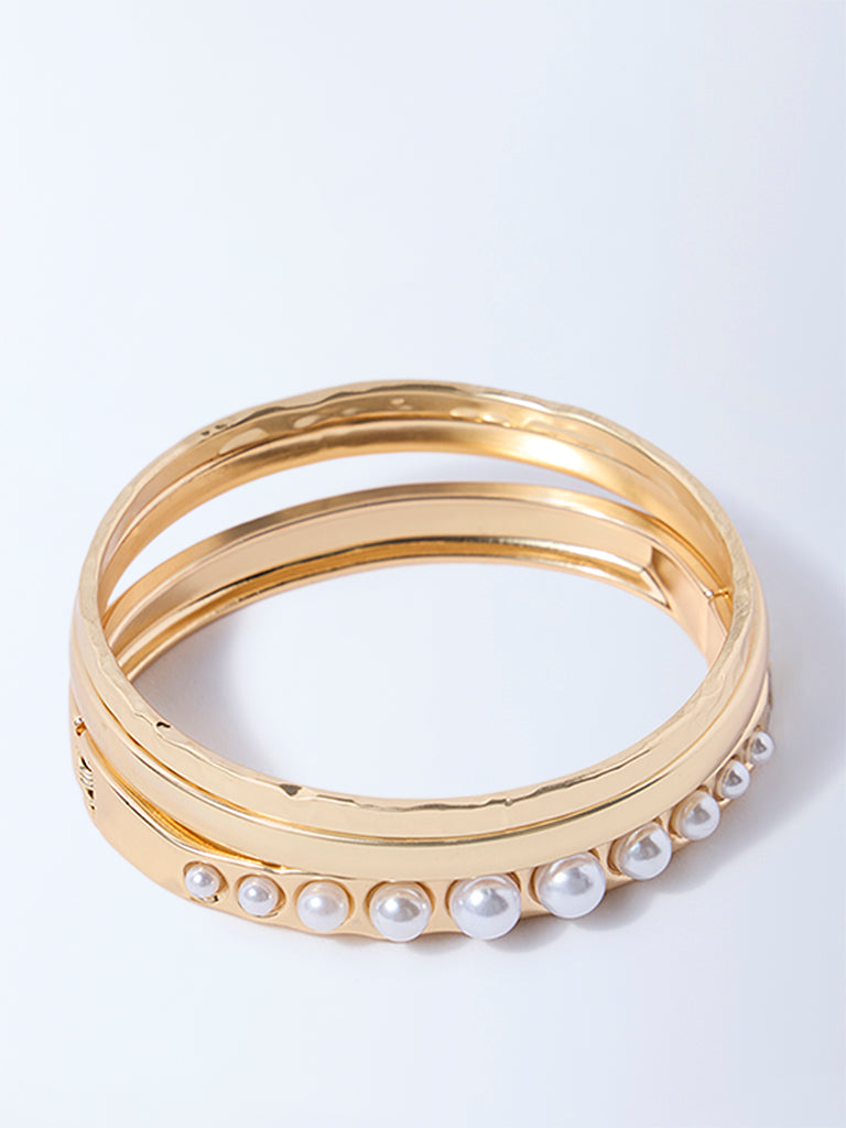 Westside Accessories Gold Pearlescent Cuff and Bangles - Pack of 3