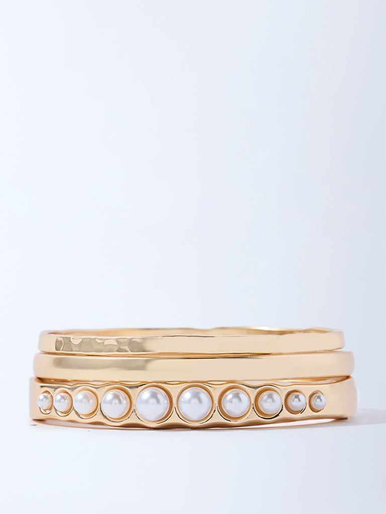 Westside Accessories Gold Pearlescent Cuff and Bangles - Pack of 3