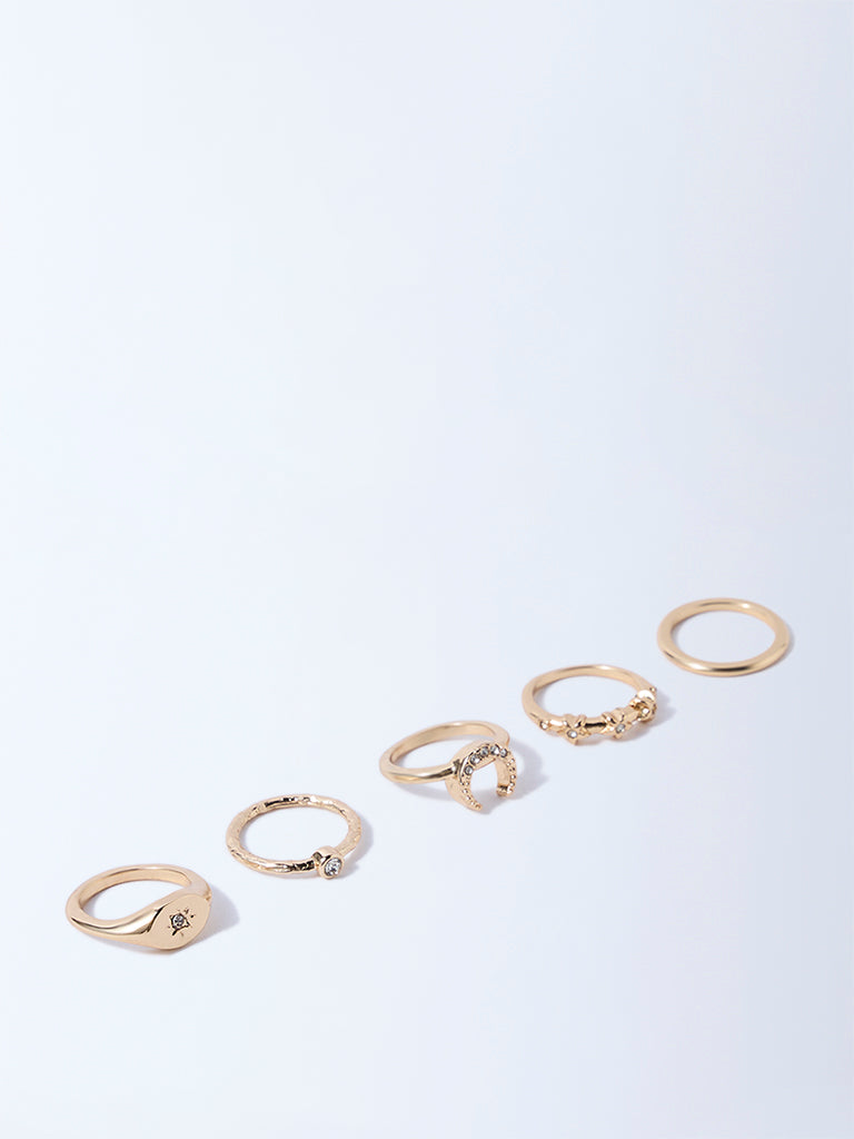 Westside Accessories Gold Assorted Celestial Rings - Pack of 5