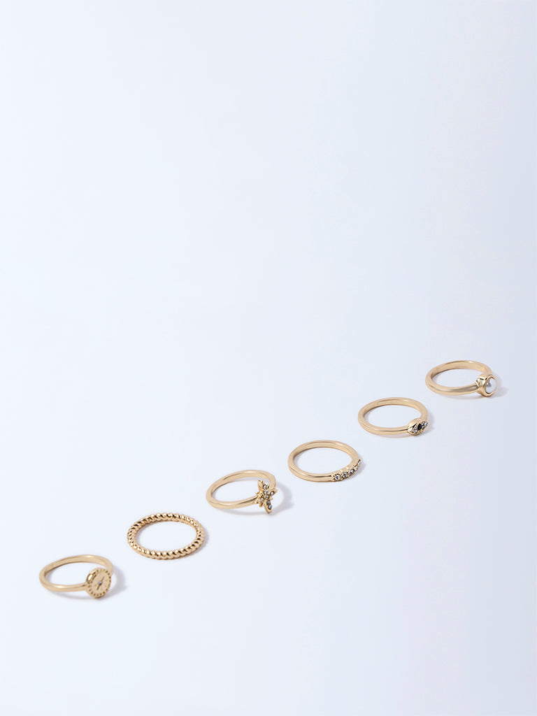 Westside Accessories Gold Celestial Assorted Charm Rings - Pack of 6