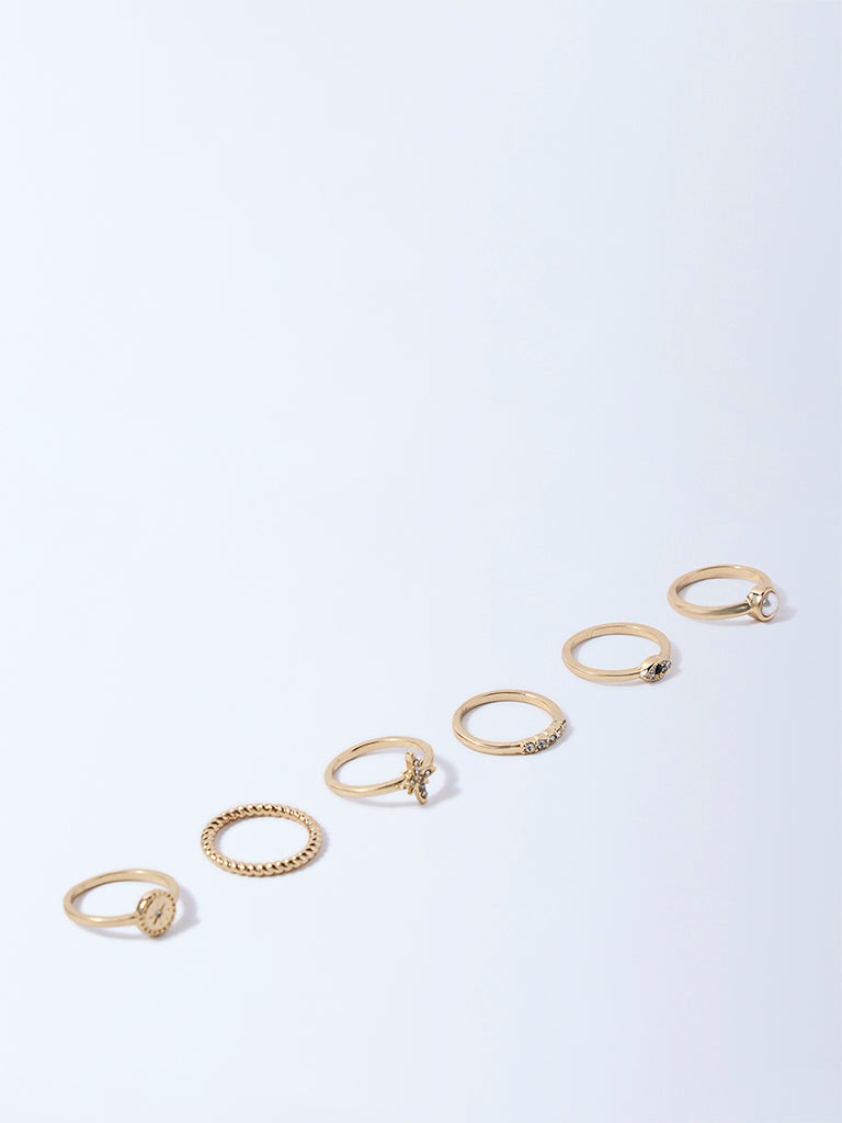 Westside Accessories Gold Celestial Assorted Charm Rings - Pack of 6