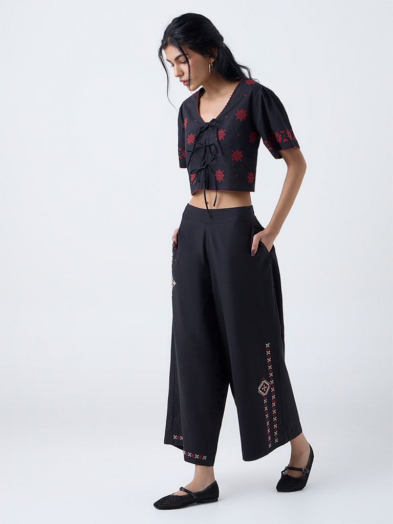 Bombay Paisley Black Embroidered Cotton Top