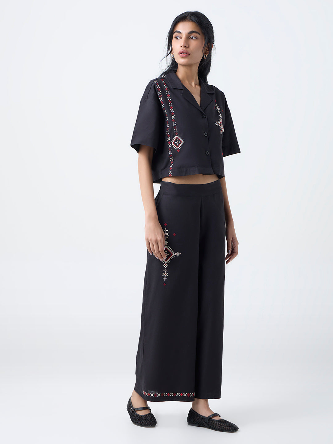 Bombay Paisley Black Embroidered Cotton-Blend Shirt
