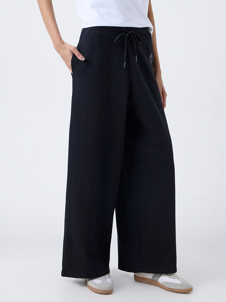 Studiofit Black Printed High-Rise Cotton Track Pants