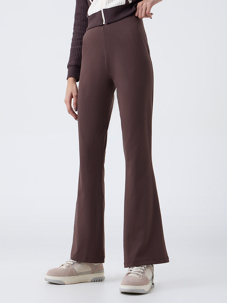 Studiofit Dark Brown Bootcut High-Rise Cotton-Blend Pants